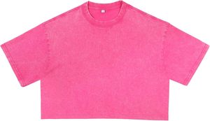 เสื้อครอปท็อปผู้หญิงสีม่วง คอกลม แขนสั้น ทรงโอเวอร์ไซส์ หลวม สีพื้น ลายมัดย้อม ผ้าถัก ทอแบบ OEM สำหรับฤดูใบไม้ผลิและฤดูร้อน สไตล์ลำลอง - Product Image 5