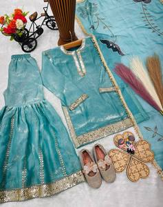 Ensemble Sharara vert pour enfants avec Kurti, Dupatta et tenue ethnique pour les fêtes de mariage des filles - Product Image 5