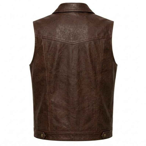 Gilet en cuir PU pour homme, col rabattu, simple boutonnage, couleur unie, style motard, vêtement d'extérieur d'automne, coupe classique - Product Image 5