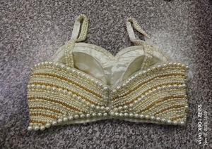 Top Choli Étnico con Cuentas de Perlas para Mujer, Estilo Indio-Pakistaní para Fiestas - Product Image 2