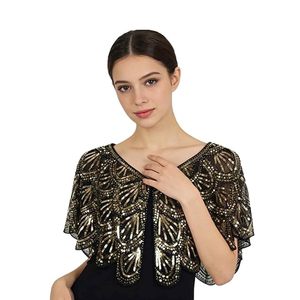 1 Cape élégante pour femme, en résille dorée perlée avec détails en sequins, boléro élégant pour mariages et événements formels - Product Image 1