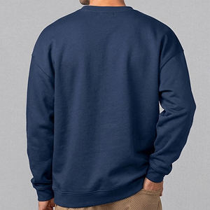 Sudadera de cuello redondo azul marino para hombre, de moda, de color liso, manga larga, de algodón tejido, informal, con logo frontal, para otoño - Product Image 3