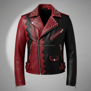 Men’s Punk Studded Two-Tone Leather <b>Jacket</b> Spiked Handmade Leather <b>Gothic</b> Street Wear <b>Jacket</b> Brand New - Product Image 1