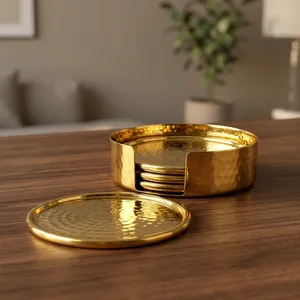 Juego de 4 posavasos de latón martillado tibetano hechos a mano con soporte para tazas, vasos, té, café, mesa de comedor, decoración del hogar - Product Image 4