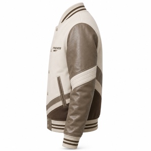 Veste universitaire pour homme, couleur marron crème, col rabattu, style décontracté d'automne, veste universitaire - Product Image 4