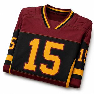 Maillot de hockey sur glace noir et bordeaux avec numéro 15 jaune, col en V, manches longues, évacuation de l'humidité, vêtements pour hommes - Product Image 5