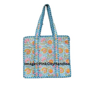 Bolsos de mujer Venta 100% Algodón natural Acolchado Hombro Compras Bloque hecho a mano Impreso Bolsa de viaje con cremallera - Product Image 1