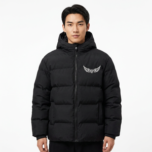 Blouson bomber noir à capuche pour homme en toile fine avec logo frontal, imperméable, coupe-vent, avec broderie d'ailes, fermeture éclair, vêtement décontracté pour l'hiver - Product Image 5