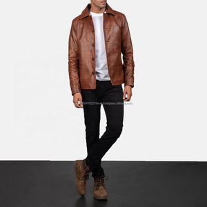 Chaqueta de cuero 2025 marrón acolchada para hombre chaqueta de cuero de oveja personalizada para hombre chaqueta de cuero acolchada - Product Image 5