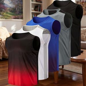 Camiseta sin Mangas de Alta Calidad para Hombre, Tejida, 100% Poliéster, de Secado Rápido, Transpirable, para Deporte, Baloncesto, Fitness, Gimnasio, Suave, Color Sólido - Product Image 5