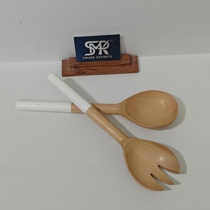 Premium Handmade Eco-Friendly Wooden Salad <b>Serving</b> Set with White Resin Handles Beech Wood Salad <b>Spoon</b> and Fork for Party Use - Product Image 6