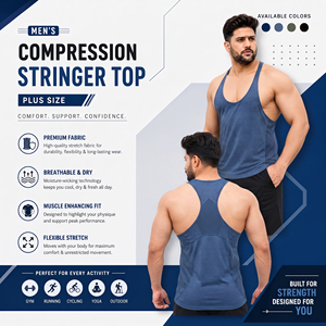 Camiseta sin mangas de alta calidad 100% poliéster con cuello redondo, top de punto para hombre, talla grande, chaleco deportivo estampado con espalda cruzada, individual - Product Image 2
