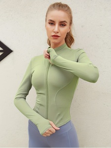 Veste de sport contrastée pour femme, vêtements de fitness, séchage rapide, haut de yoga, entraînement, fermeture éclair élastique, manches longues - Product Image 1