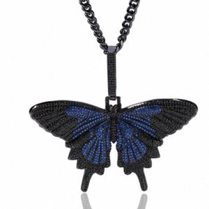Collar con colgante de mariposa negra para hombre y mujer, estilo hip hop, completamente cubierto con micro pavé de circonitas, moissanita, diamantes, plata, chapado en oro. - Product Image 2