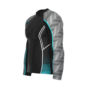 <b>Men's</b> Long Sleeve Rash Guard <b>Black</b> Gray Blue Geometric Print Quick Dry Spandex Polyester Swim Shirt Full Sleeve Adult - Product Image 4