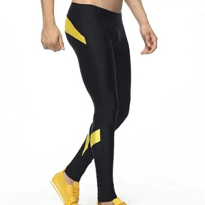 Leggings de sport sans couture pour hommes avec design contrastant personnalisé à la taille, confortables et respirants pour la course à pied - Product Image 1