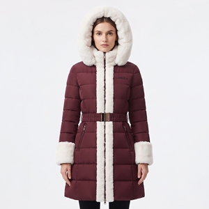 Women's Long Quilted Puffer <b>Coat</b> Waist <b>Belt</b> Hood Faux Fur Trim Hot Winter Jacket Warm Outdoor Casual Fashion Outerwear New Style - Product Image 3