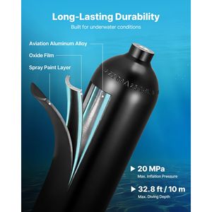 Bombola Subacquea Portatile da 1,9L, Mini Serbatoio ad Alta Pressione Riutilizzabile per Immersioni di 35 Minuti, Respirazione con Ossigeno - Product Image 3