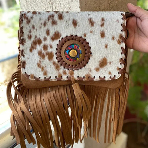 Best Brand 2026 Real Leather Cowhide Fur Fringed Sling Shoulder Bag Adjustable & Detachable Shoulder Strap Bag <b>Unique</b> Style Bags - Product Image 2