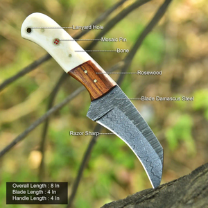 Premium High Carbon Damascus Steel Straight Edge Multifunctional Hunting Camping <b>Knife</b> Full Tang Blade with <b>Bone</b> <b>Handle</b> - Product Image 2