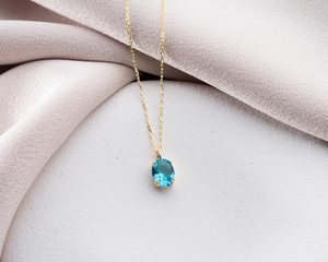 Colgante de Topacio Azul Ovalado, Piedra de Nacimiento de Diciembre, Plata de Ley 925, Chapado en Oro de 14K, Chapado en Rodio, Joyería Elegante y Minimalista - Product Image 3