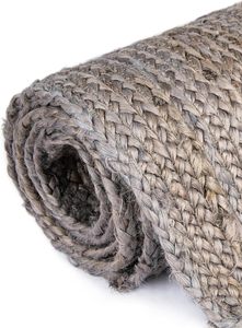 Handwoven Gray Round Jute <b>Rug</b> Natural Fiber Carpet <b>Boho</b> Farmhouse Floor Mat For Living Room - Product Image 3