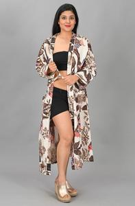 Bata Larga de Algodón Suave Estampada Estilo Hippie Elegante para Mujer con Cinturón, Color Marrón, Venta al por Mayor - Product Image 3