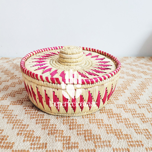 Cesta de Almacenamiento Redonda de Hierba Moonj Natural Vintage con Tapa, Diseño Ecológico - Product Image 1