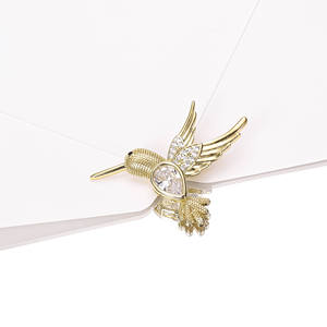 Pendentif Colibris en Laiton Plaqué Or et Argent 925 avec Moissanite, Bijou Oiseau, Cadeau - Product Image 1