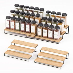 Étagère à épices en bois de manguier avec accents en laiton - Rangement de cuisine en gros - Product Image 2