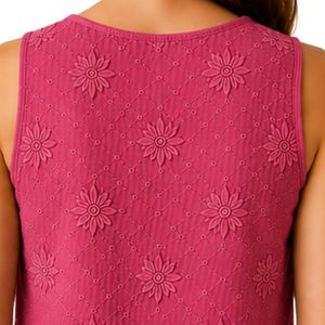Top Corto Rosa Oscuro con Bordado Floral para Mujer, Chaleco de Verano sin Mangas de Algodón, Logotipo Personalizado, Moda Casual Urbana - Product Image 5