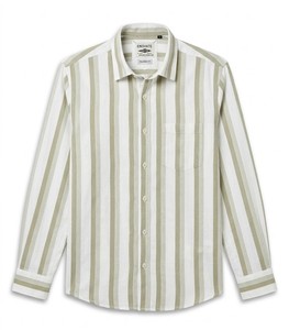 Chemise décontractée rayée croisée Enovate Logan pour homme, manches longues, col rabattu, respirante, en lin/coton tissé, ODM, été - Product Image 1
