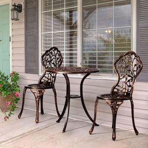 Set Bistrot in Alluminio Pressofuso per Tutte le Stagioni, 3 Pezzi, per Patio Esterno, Balcone, Uso Ospedaliero, Tavolo con Design a Foglia per Intrattenimento in Giardino - Product Image 2