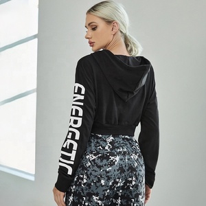 Venta al por mayor personalizado de las mujeres Fl Zip Crop Top entrenamiento sudaderas con capucha de tendencia sostenible impreso transpirable señora Jaets invierno dibujos animados - Product Image 2