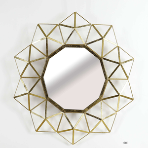 Golden Designer Round Metal Wall Mirror for <b>Wedding</b> Gift Premium Quality Metal Wall Mirror for Living Room & Bedroom - Product Image 3
