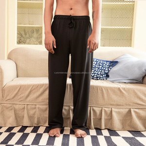 Super Soft Cotton Spandex Unisex Loose Mid Midweight <b>Pants</b> Custom Puff Logo Wholesale <b>Mens</b> Wide Leg Vintage Solid Color Joggers - Product Image 3