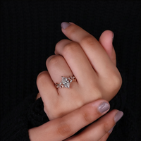 Bague de fiançailles vintage en or rose 14 carats avec diamant taille marquise 2 carats, motif feuille florale, pour femme, bijoux de luxe