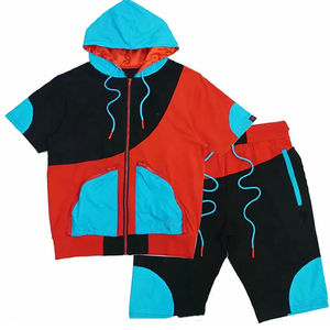 Ensemble de survêtement pour homme à capuche, color-block, séchage rapide, léger, sportif, manches longues, gris avec fermeture éclair néon - Product Image 6