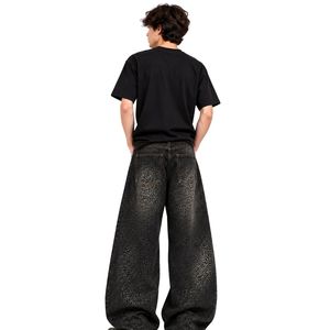 Jean baggy noir à imprimé léopard pour homme, coupe large, en denim délavé, style vintage streetwear, pantalon tendance pour homme - Product Image 6