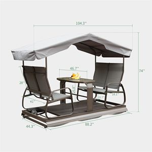 Panca a dondolo retrò in metallo a 4 posti con tettuccio, telaio in alluminio, sedia a dondolo da giardino per esterni L - Product Image 2