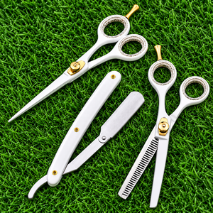 Tijeras profesionales de peluquería de 6.5 pulgadas con filo de cuchilla para cortar y entresacar cabello, de acero inoxidable, con tornillo ajustable, cuchilla y estuche. - Product Image 6