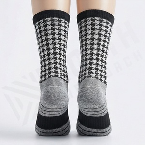 <b>Crew</b> <b>Socks</b> Houndstooth Pattern Black Gray Cotton Polyester Spandex Breathable Daily Wear Adult Autumn Casual Style - Product Image 2