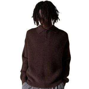 Suéter Polo de Manga Larga para Hombre, Tejido Waffle, Color Marrón, Cuello con Botones, Estilo Casual, Mezcla de Algodón con Textura Suave, OEM Personalizado - Product Image 3