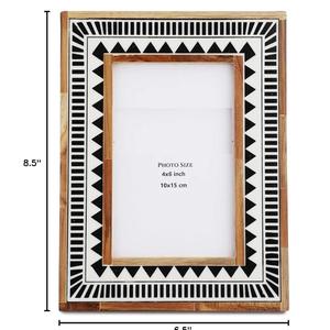 Cadre photo en résine fait main 4x6 pouces, motif zigzag noir et blanc, art populaire, décoration d'intérieur - Product Image 1