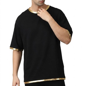 Camisetas de Algodón con Cuello Redondo y Ribete en Contraste de Color, Corte Holgado, para Hombre, Venta al Por Mayor de Fábrica - Product Image 2