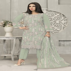 Nueva exclusiva Georgette estilo indio pakistaní Salwar Kameez desgaste de fiesta encaje de diamantes precio al por mayor fajas de botones naturales - Product Image 1