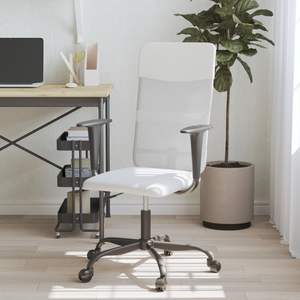 Chaise de bureau en tissu maillé blanc avec accents en similicuir, métal et contreplaqué - Product Image 1