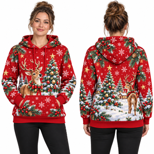 Women's Christmas Gingerbread House Printed Hooded Sweatshirt Full Sleeve Knitted Winter Pullover Green Patterned Design - Product Image 3