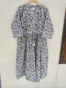 Robe longue 100 % coton pour femme, imprimé floral fantaisie, col en V, coupe évasée, décontractée, pour la plage ou les soirées, export en gros Inde - Product Image 6