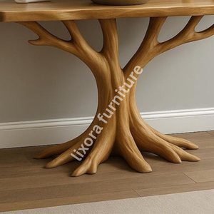 Base de meuble-lavabo de luxe artisanale moderne en racine d'arbre antique, console de salle de bain artistique en bois massif avec miroir mural inclus - Product Image 4